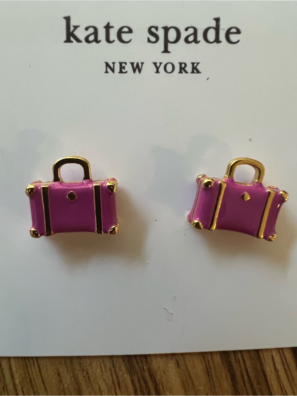 kate spade Pink Mini Suitcase Stud Earrings with Gold Accents💗💗💗